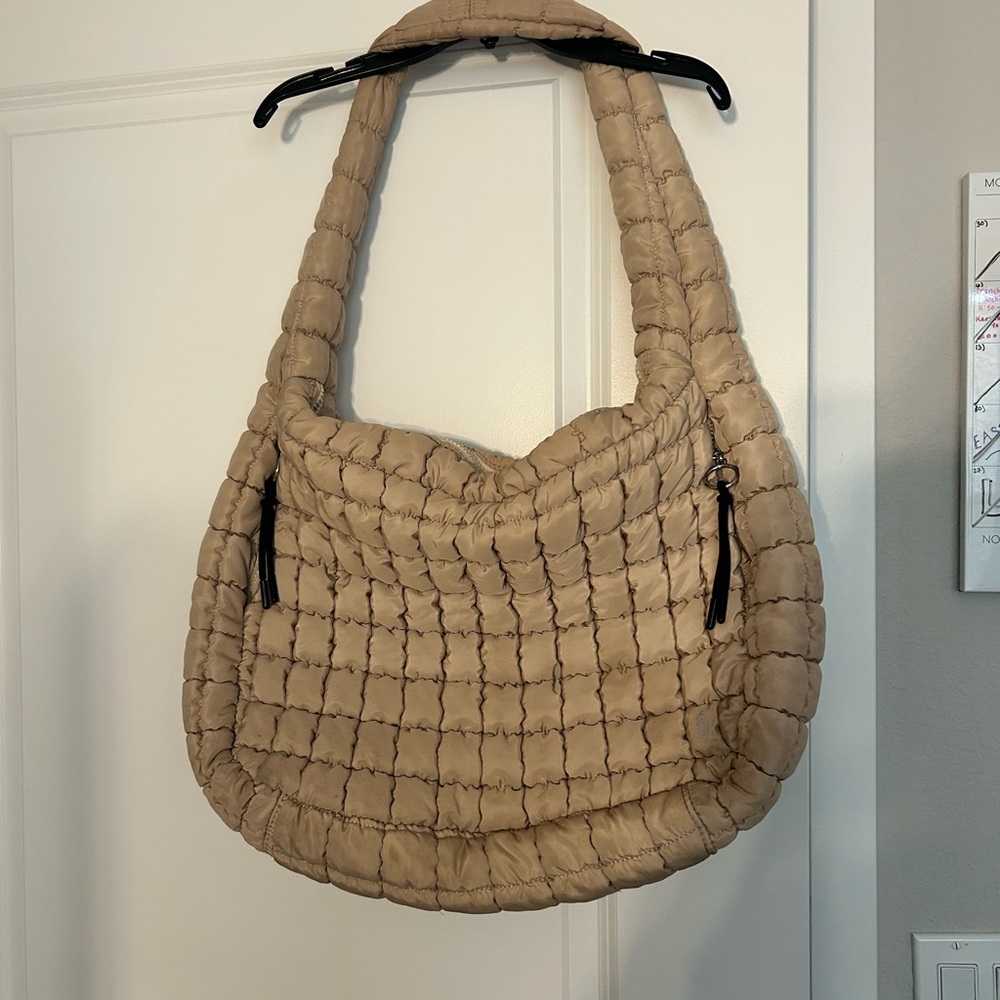 Free People Tan Quilted Crescent Shoulder Bag